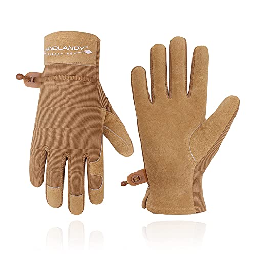 Handlandy Bundle - 2 Pairs: Rose Pruning Long Gardening Gloves, Ladies Heavy Duty Yard Work Gloves - Beige, Khaki, Large #TOP4
