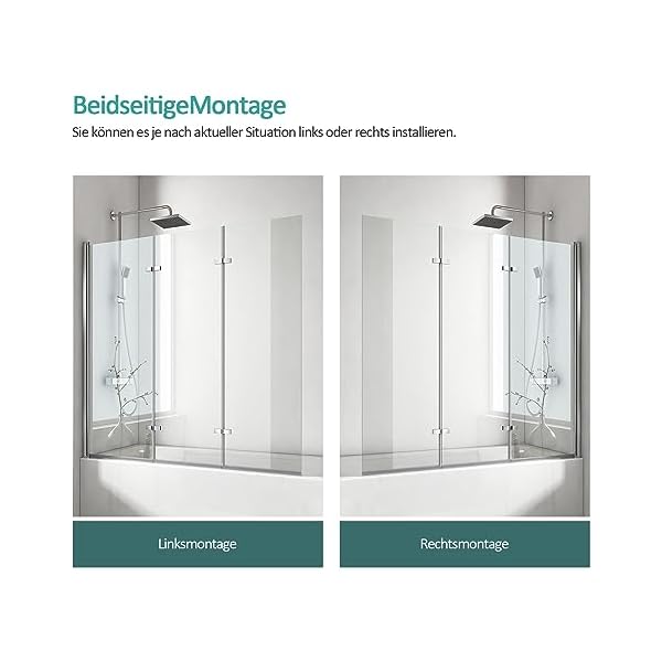 EMKE Duschwand für Badewanne 130x140cm, Duschtrennwand für Badewanne 3-teilig Faltbar Badewannen Duschwand, 6mm Sicherheitsglas Duschabtrennung Badewanne Badewannenaufsatz – Bild 6