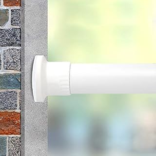 Vailge Tension Rod Shower Rail Curtain Poles, Shower Curtain Rail No Drilling Heavy Duty Room Divider Curtain Rod, Adjustable Bathroom Rust Free Extendable Window Tension Rod (White, 210-310CM)