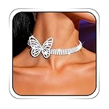 ACEDRE Rhinestone Butterfly Choker Necklace Silver Diamond Charm Bling Necklaces Jewelry for Women