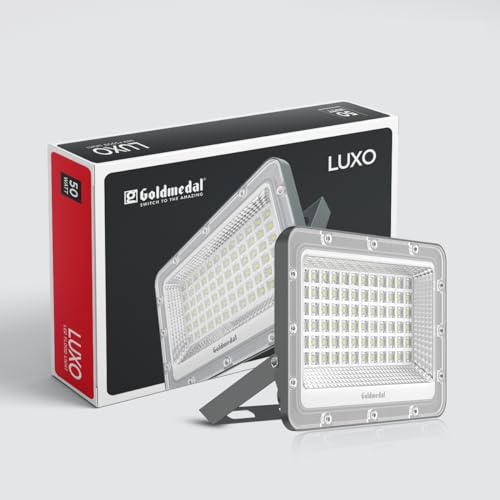 Goldmedal Luxo 50W LED Flood Light-Cool Daylight - (6500K)| Pack of 1| for Outdoor Application | Up to 100 Lumens per Watt| with IP66 Grade Ingress Protection| Dimension: 204X144X25mm (B0CXM8SBMG) Amazon Price History, Amazon Price Tracker