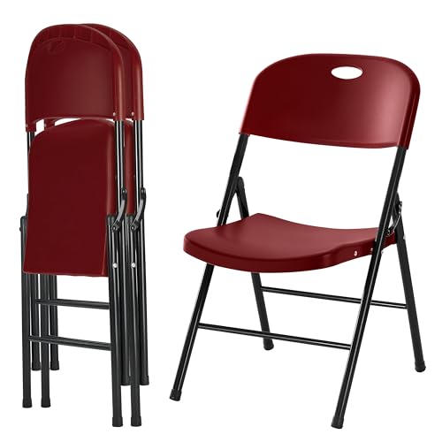 Amazing for less 2-Pack Heavy Duty Plastic Folding Chair 300 lbs Capacity Foldable Chairs for Indoor Outdoor Stackable Portable Seating for Party Wedding Patio Backyard Office (Red)