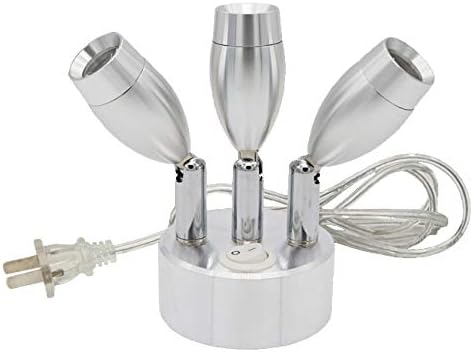 3W Three Heads LED Wall Mount Spotlight Adjustable Picture Light Plug In Lamp On/Off Button Cabinet Silver Finish Nature White