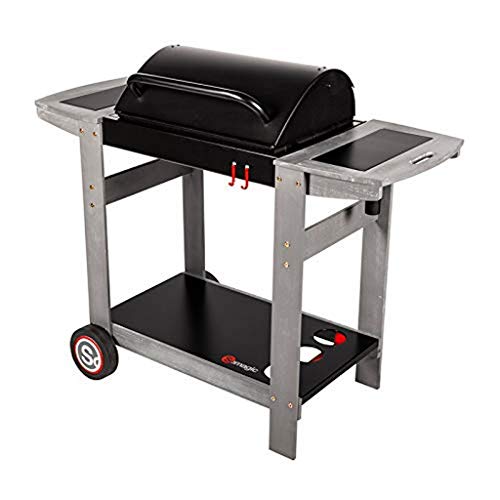 Barbecue au charbon Indiana, avec chariot en bois et deux tablettes latérales