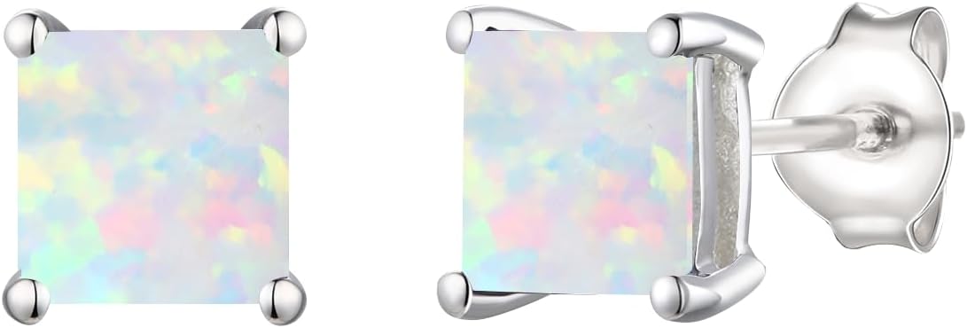 Square Gemstone Stud Earrings, Gemstone Earrings Set in 14K Gold Plated Rose Gold Plated Sterling Silver, Womens Earrings, Square Cut Earrings, Stud Earrings for Women (6 mm stone)