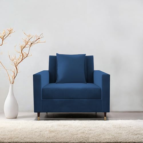 Image of Casaliving Garcia 1 Seater Sofa Set for Living Room (Blue Colour) Premium Fabric Sofa