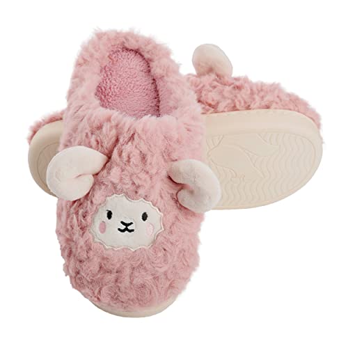 Pantoufles de maison pour femme antidérapantes Chaussons chauds d'hiver légers et confortables pour l'extérieur et l'intérieur, Brebis rose, 39 EU Cover
