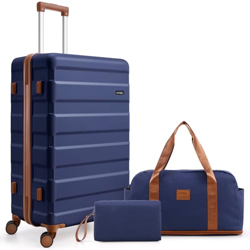 Hoteel 3 Piece Carry on Luggage Sets with Spinner Wheels, ABS Hard Shell Suitcase with TSA Locks, 20 Inch Lightweight Luggages for Travel, Dark Blue(BP/TB/20)