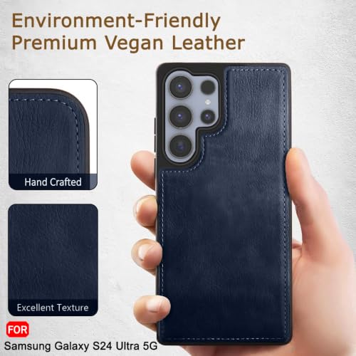 Image of TheGiftKart Genuine Leather Finish Back Cover Case for Samsung Galaxy S24 Ultra 5G | Shockproof Design | Raised Edges for Camera & Screen Protection | Stunning Minimalist Design Back Cover (Blue)