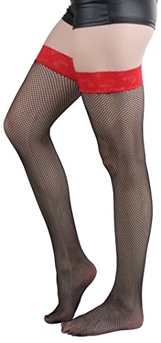 Image of ToBeInStyle Women's Fine Classic Fishnet Thigh High Stretch Nylon Novelty Stockings