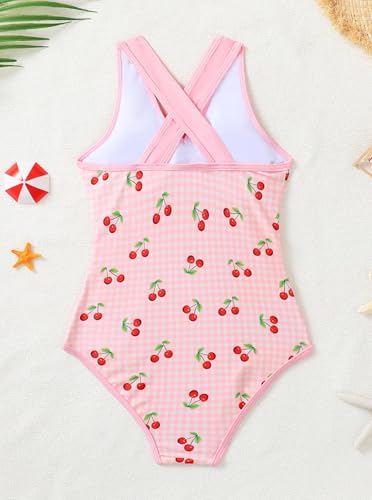 Ecolala Girls One Piece Swimsuits Cute Gingham Graphic Bathing Suit Crossback Cut Out Swimwear Pink 11-12 Years
