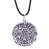 Colgante Tetragramatón y cordón encerado negro. Colgante Tetragramatón amuleto plata - collar talismán hombre, mujer. Colgante de zamak bañado en plata antigua. Colgante juvenil. Ideal para regalar.
