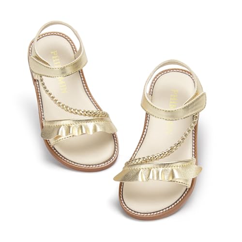 Image of PHIRAMIN Toddler Girl Sandals - Flower Girl Dress Shoes Open Toe Little Kid Flats