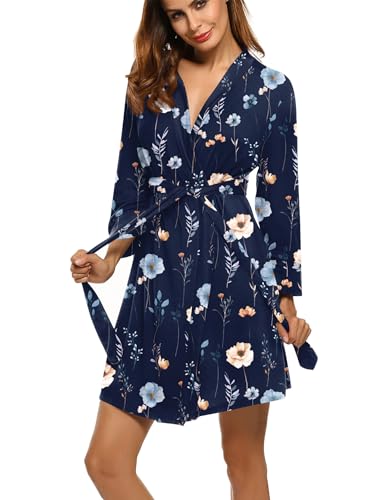 Image of HOTOUCH Womens Robe Lightweight Short Knit Bathrobe Soft Ladies Sleepwear with Pockets