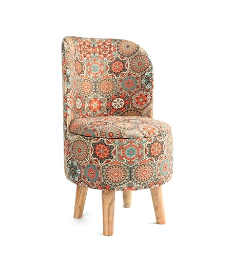 Image of NACIA Velvet Printed Ottoman Chair with Stool Combo | Dressing Table Chair for Bedroom Makeup Room Decor | Modern Upholstered Ottoman with Wooden Legs for Living Room & Home (18x18x32 Inches, Octa)