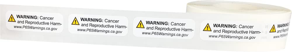 White Semi-Gloss California Proposition 65 Cancer and Reproductive Harm Adhesive Warning Labels, Short-Form Sticker Pack, 0.5" x 1.5", Pack of 500