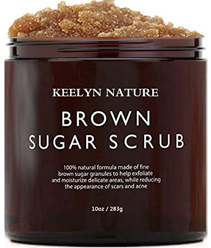 Brown Sugar Body & Face Scrub - Keelyn Natural with Essential Oils for Deep Cleansing & Gentle Exfoliation Hydrating, Moisturizing & Skin Smoothing Reduce Acne Eczema Wrinkles Anti-aging 10 Oz