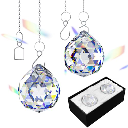 2 Pack Suncatchers Whit Hanging Chains for Windows - Hanging Sun Catcher Crystal 1.5