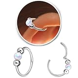 Small Cartilage Hoop Earrings for Women Men, Opal Silver Earrings 316L Surgical Steel Hinge Huggie Hoop Earrings for Helix,Tragus,Jewelry Hypoallergenic Earrings Nose Ring (White, 10MM)