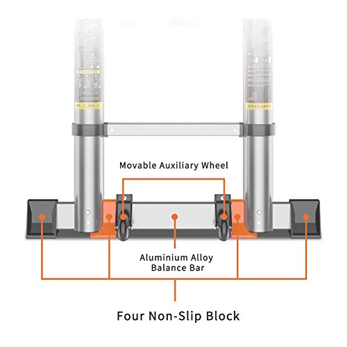 Telescoping Ladder Extension Multi-Purpose 18.5 FT Aluminum Foldable Industrial Compact Loft Ladder Household Daily or Emergency Use Portable Extendable Step Ladders 330 lb Large Loading Capacity