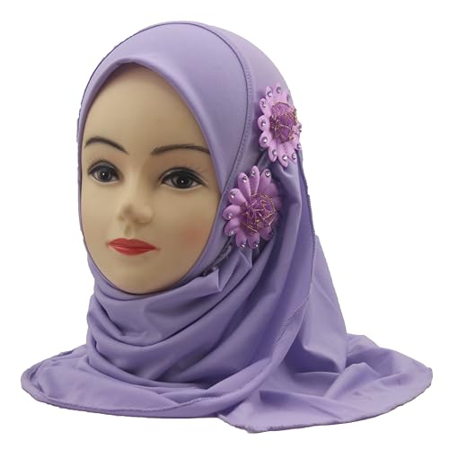Soft Instant Hijab for Kids Girls Muslim Headscarf Islamic Scarf Shawl Wrap with Flowers3