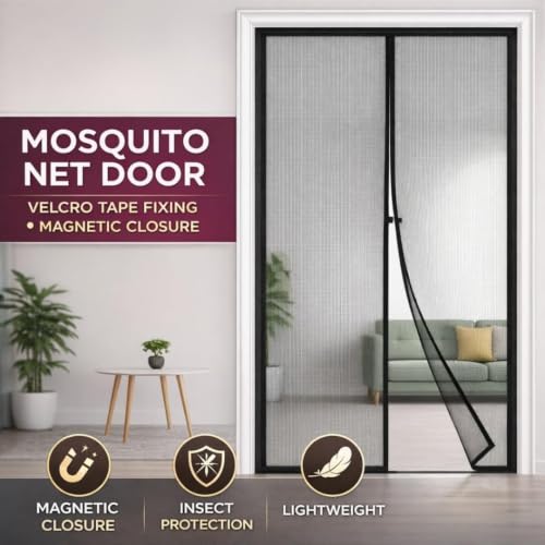 Image of Magnetic Mosquito Screen Door Net with Full-Length Magnets, Reinforced Polyester Mesh Curtain for Main Door, Balcony, Hands-Free Auto Close, Easy Installation with vallcro (Multicolor)