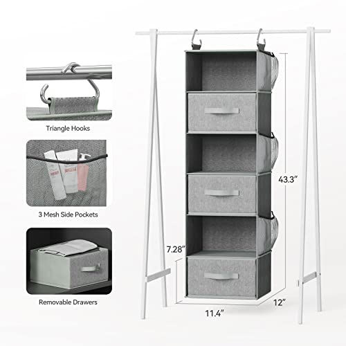 Pipishell Hanging Closet Organizer 6-Shelf, Hanging Shelves For Closet With 3 Removable Drawers & Side Pockets, Hanging Shelf Organizer For Bedroom Or Garment Rack, 12'' X 12'' X 43.3'', Dark Gray #TOP5