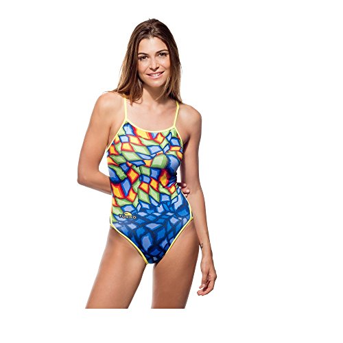 Turbo - Bañador Mujer Crystal Azul Profesional Señora, Traje de Baño de Natacion Entrenamiento Competicion, Tira Estrecha Doble Capa (4XL)