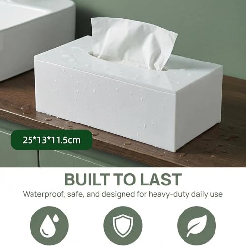 ASOUUNLD Kosmetiktücherbox Acryl Weiß Tücherbox 25x13x11,5 cm Rechteckige Taschentuchbox mit 5 mm Dicke Taschentuchhalter Hochwertiger Stabiler Serviettenspender für Zuhause Büro Küche Restaurant