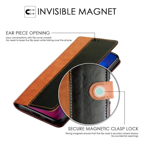 Image of Amazon Brand - Solimo Flip Leather Mobile Cover (Soft & Flexible Back case) for Honor X7c 5G (CamelBlack)