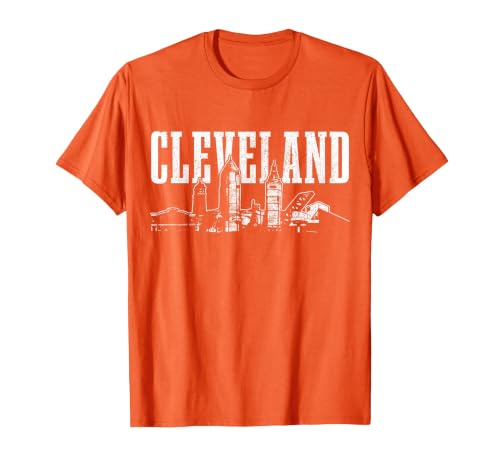 Cleveland Ohio Skyline Pride Vintage Cleveland T-Shirt, Men, Orange, 3X-Large