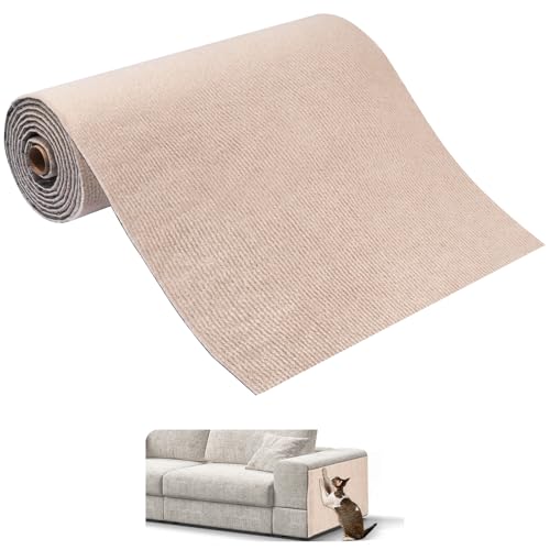 Cat Scratching Mat, Self-Adhesive Cat Scratcher for Couch Furniture or Wall Protector, Scratching Carpet Covering Cat Tree Tower, Replacement Scratching Pads (Khaki, 20 spiral nails, 78.7