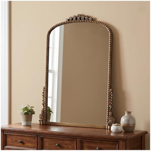 Wemily 24"x32" Vintage Gold Mirror, Baroque Arched Wall Mirror