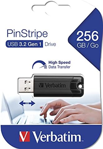 Verbatim Pinstripe Pamięć USB 256 GB  Interfejs USB 3 o Wysokiej Prędkości, Zewnętrzna Pamięć z Funkcją Przesuwania, Czarna