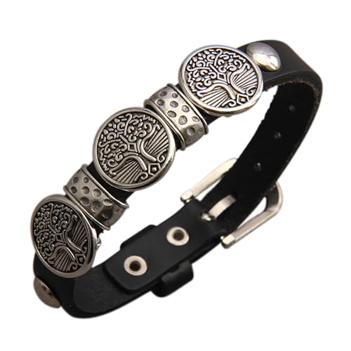 GelConnie Leather Wristband for Men Punk Cuff Bracelet Steampunk Leather Bracelet Armband Womens Biker Bracelet Tree Of Life Black Leather Wrap Bracelet