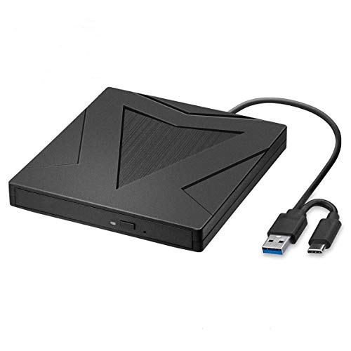 External CD DVD Drive Type C USB 3.0 Portable CD DVD + -RW Drive Slim DVD CD ROM Rewriter Burner Writer Compatible with Laptop Desktop PC Windows Linux OS Apple Mac