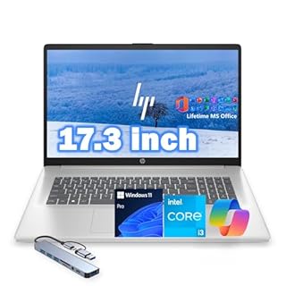 HP 17.3" Laptop Computer, Intel 13th 8-Cores i3-N305 Processor, 32GB RAM, 1TB PCI-E SSD, Windows 11 Pro, Free Lifetime MS Office • Copilot AI, 10-Key Number Pad, 8-in-1 HUB, Natural Silver