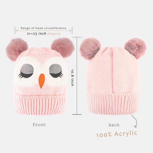 Matchne Faux Fuzzy Fur Double Pom Pom Fleece Lined Skull Cap Cuff Beanie (Pink) #TOP2