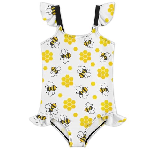 Image of Girls One Piece Swimsuit Cute Alpacas Hearts Stars Ruffles Swimwear Bathing Suits 3-12 Years