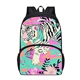 Modysero White Tiger Boys Girls Backpack for School Lightweight Daypack with Mesh Pockets Adjustable Shoulder Strap Stylish Print Schoolbag for Kids