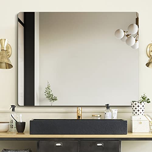 Theiamo 36"X28" Frameless Mirror Wall Mirror, Modern Rectangle Bathroom Mirror With Polished Edge, Hang Horizontally Or Vertically, For Bedroom Bathroom Livingroom Gym Entryway And More #TOP2