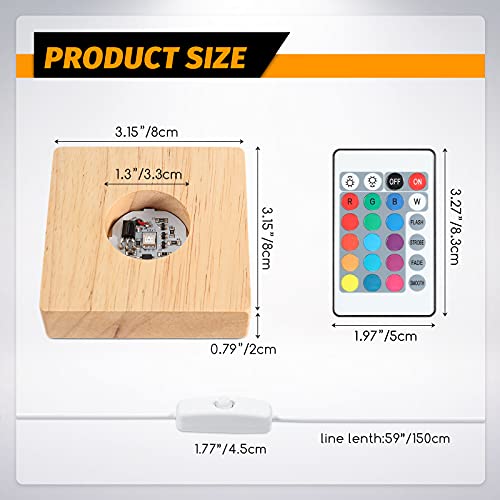 Riakrum Square Wooden Led Display Base Wood Lighted Display Lamp Base Stand With Remote Control For Home 3D Laser Art Crystal Glass Resin (6 Pieces) #TOP1