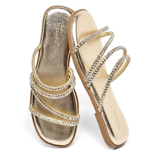 Image of NianEr Womens Microfiber Leather Memory Foam H Sandals Summer Shoes Slides | Flat, Comfortable, Slip On, Dressy, Dress, Beach, Vacation, Designer, Comfy, Casual, Bridal, Church, Boho, Office, Work