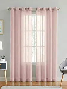 LINENWALAS Cotton Linen Solid Sheer Curtain Set with Eyelet Rings Non Blackout Window Curtain - Set of 2 - Cool Mint - 4.5ft x8ft