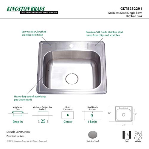 Kingston Brass Gkts252291 Studio Drop-In Kitchen Sink, Brushed #TOP2