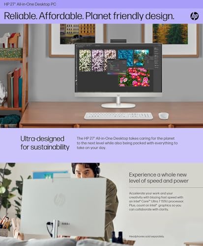 Image of HP 27 inch FHD Touchscreen All-in-One Desktop, AMD Ryzen 5 7520U Processor, 16GB DDR5 RAM 1TB SSD, Wi-Fi 6, Bluetooth 5.3, 9H DVD & Wireless Keyboard & Mouse, Windows 11 Pro, White