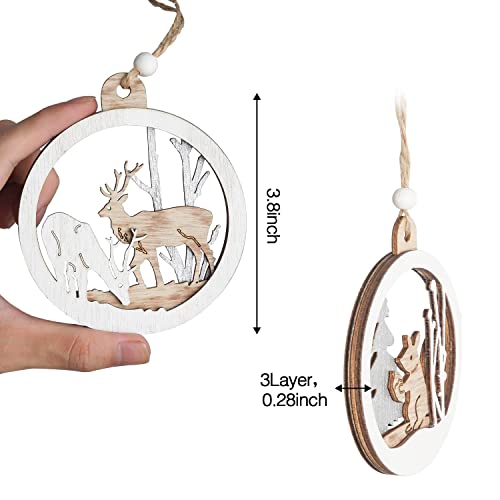 Shemira Christmas Hanging Wooden Ornaments, 6Pcs Farmhouse Rustic Ornaments For Christmas Tree Decoration,Hollow Fretwork Laser Cutting Wood Carving Ornaments,Gift Tags Pendants #TOP5