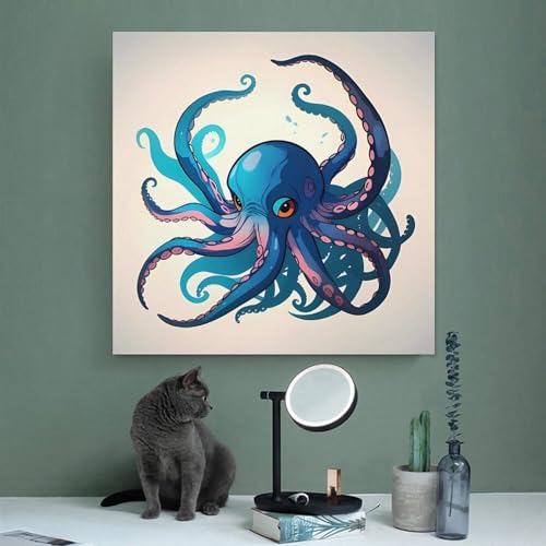 Toile murale abstraite pieuvre bleue violette 70x70cm tableau salon moderne - 4