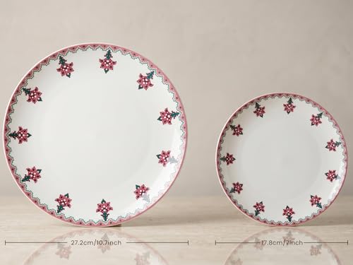 Image of Bodhi House Premium Porcelain Dinner Set 20 Pieces Serving for 6 | Pink Blossom Floral Design | Microwave & Dishwasher Safe | Crockery Set | Dinnerware Set for Home, Dining, Kitchen & Gifting