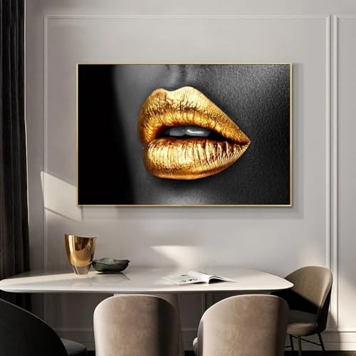 Peinture sur toile lèvres dorées affiches pour salon moderne 50x70cm